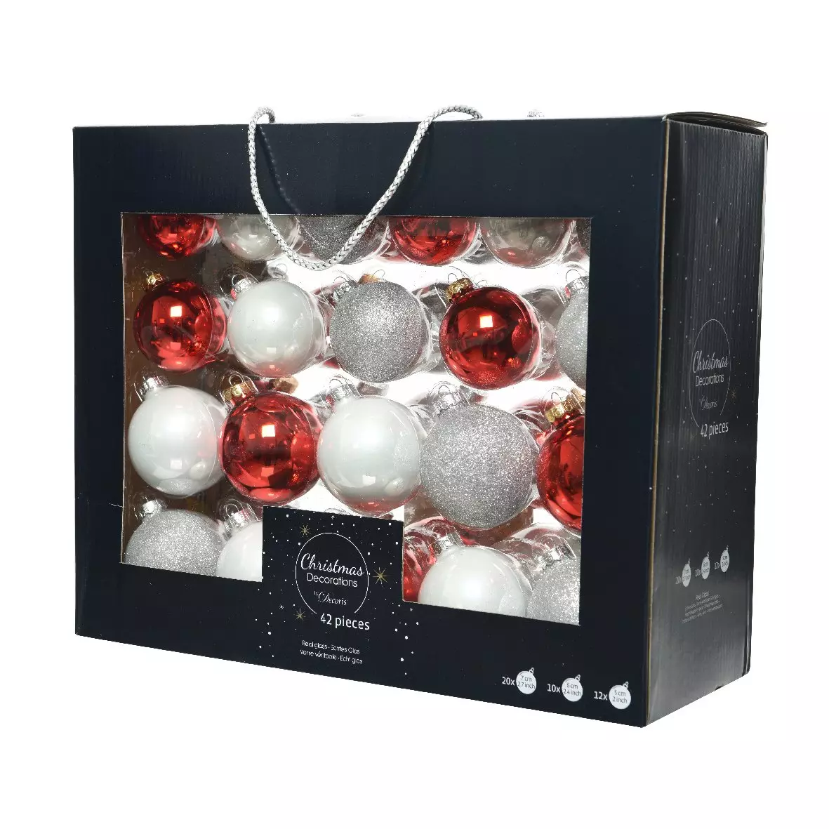 Lote de 42 bolas de Navidad en vidrio (D70 mm) (D60 mm) (D50 mm) Domeona Rojo/ Plata 1