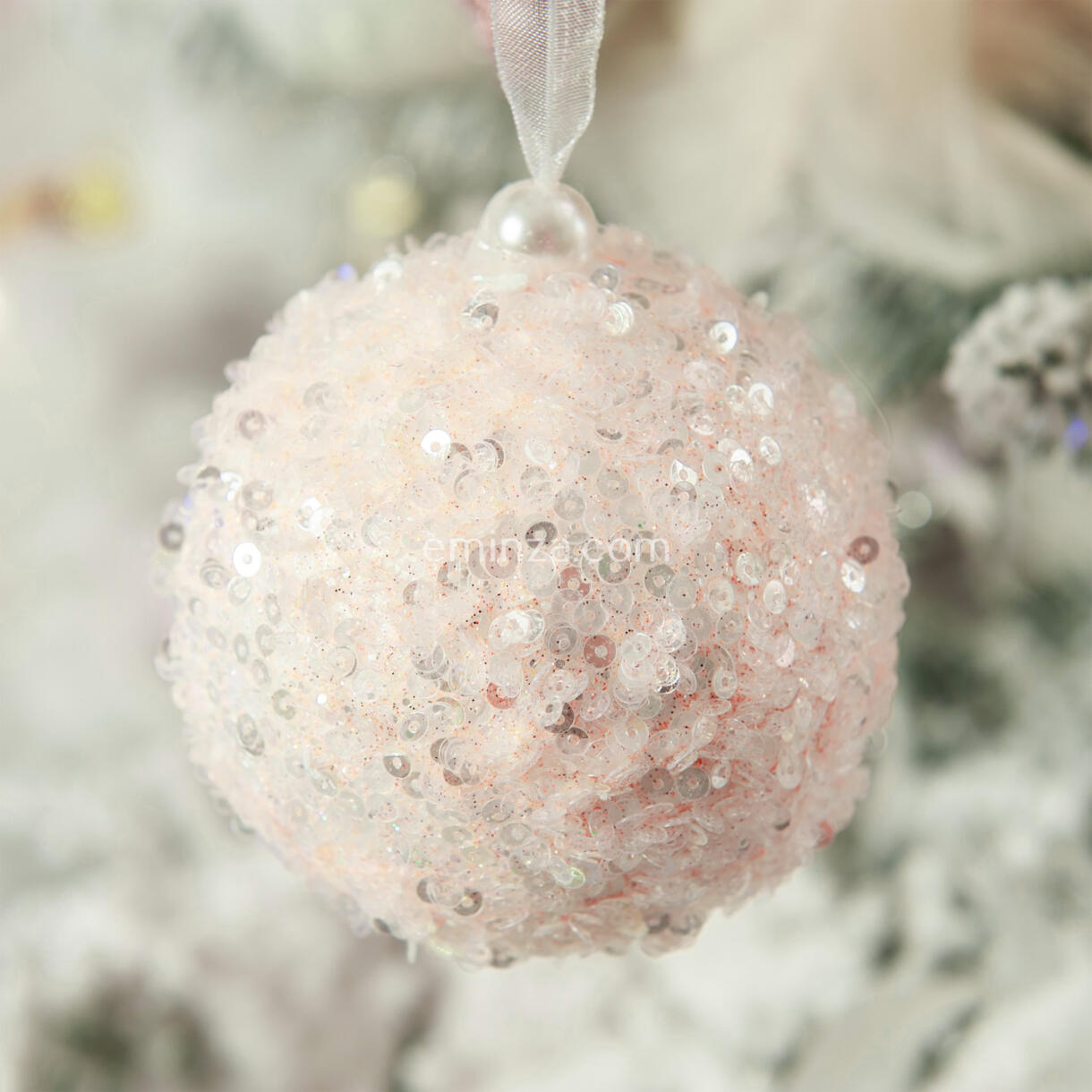 Lote de 12 bolas de Navidad (D80 mm) Fun Rosa polvo 1
