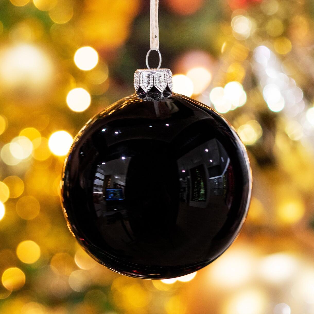 Lot de 6 boules de Noël en verre (D80 mm) Arctique brillantes Noir  1