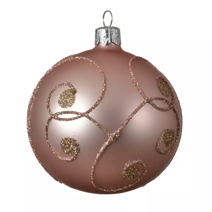 Lot de 6 boules de Noël en verre (D80 mm) Volutes Rose poudré  1