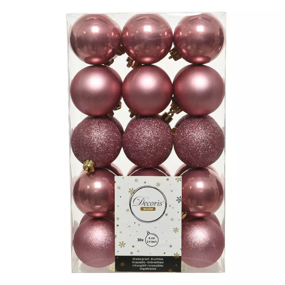 Lote de 30 bolas de Navidad (D60 mm) Alpine Rosa antiguo 1