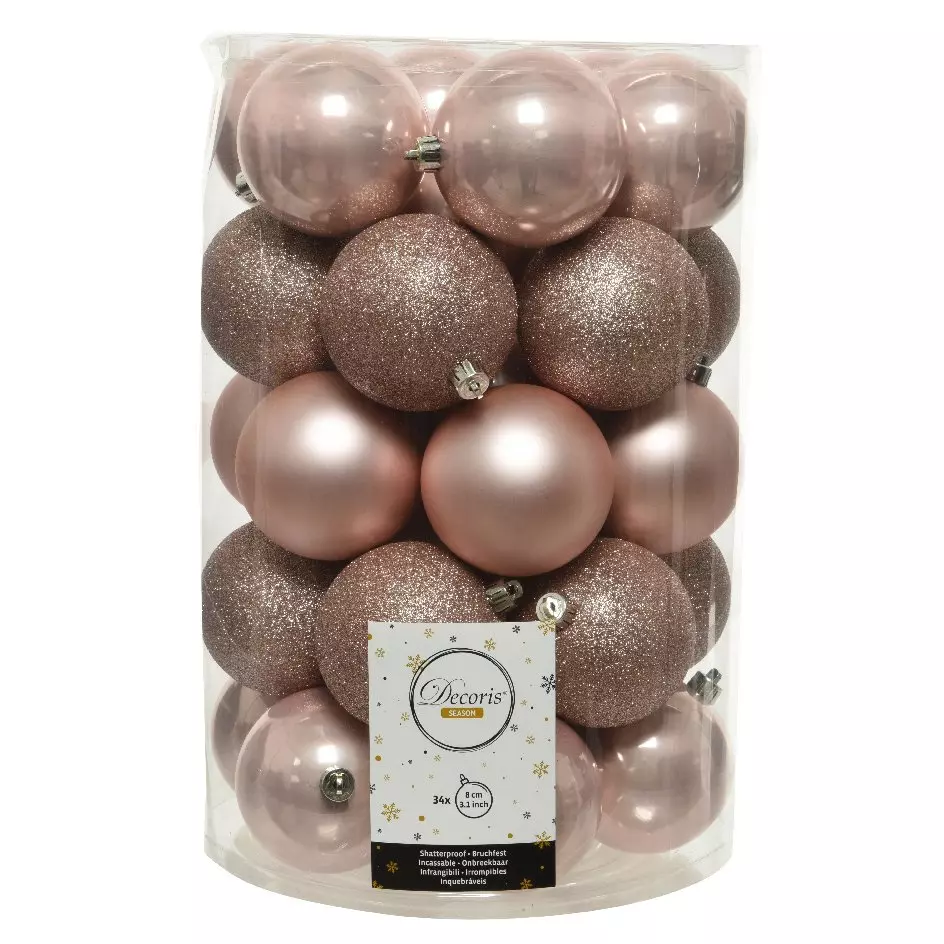 Lote de 34 bolas de Navidad  (D80 mm) Alpine Rosa palo 1