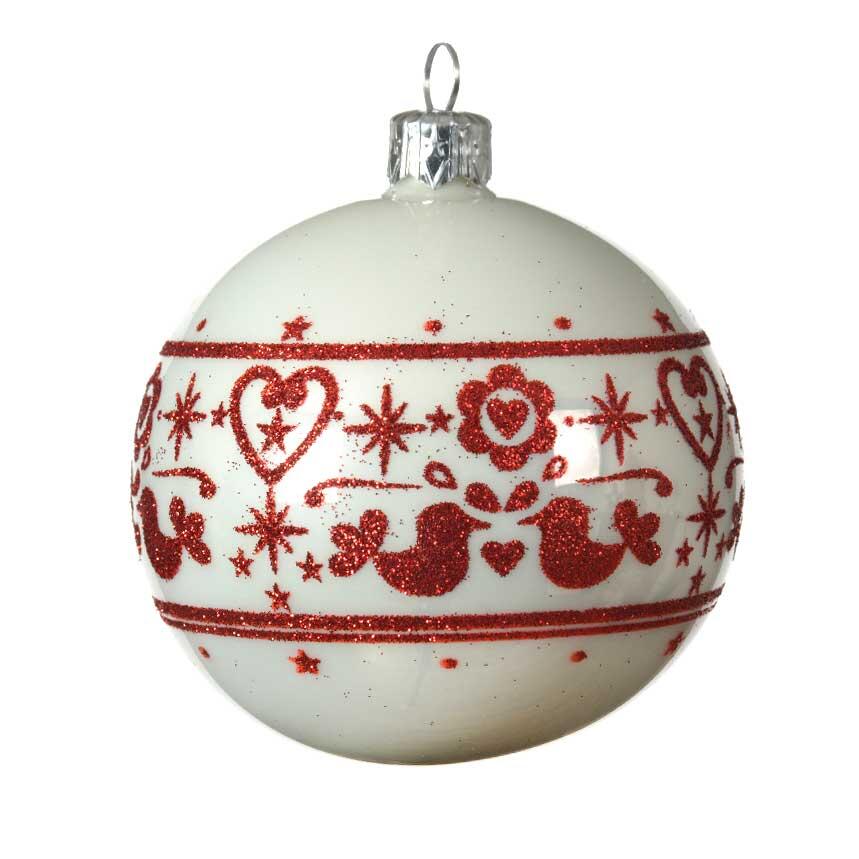 Lotto di 6 palline di Natale di vetro (D80 mm) Folklore Bianco 1