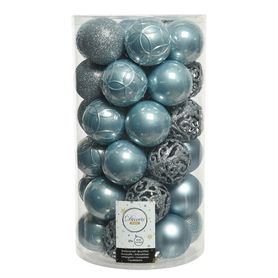 Confezione di 37 palline di Natale (D60 mm) Scintilla Blu nebbia 1