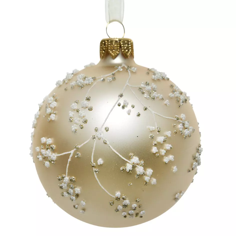 Lote de 6 bolas de Navidad en vidrio (D80 mm) Feuilla Perla  1