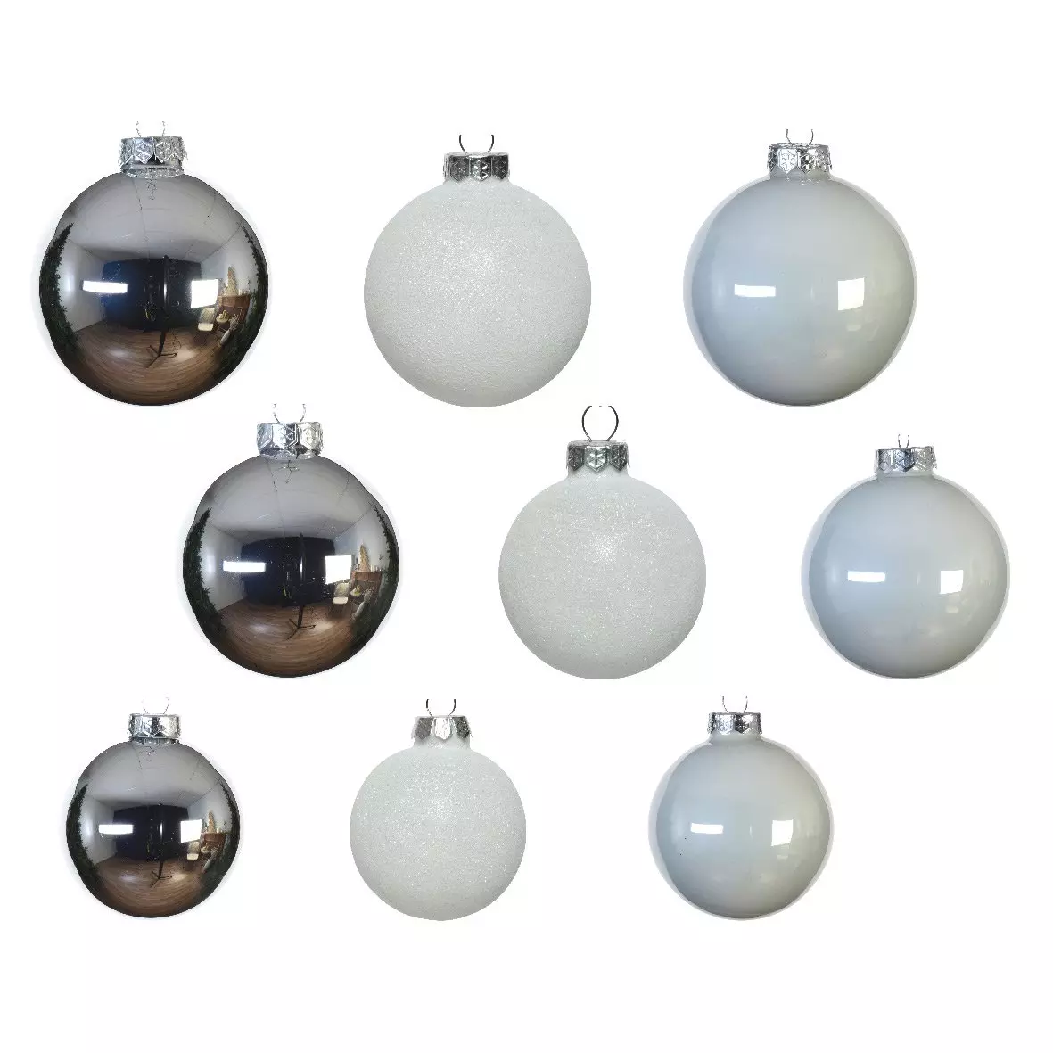 Set van 42 glazen kerstballen (D70 mm) (D70 mm) (D60 mm) (D50 mm) van glas Domeona Zilver/ Wit  1