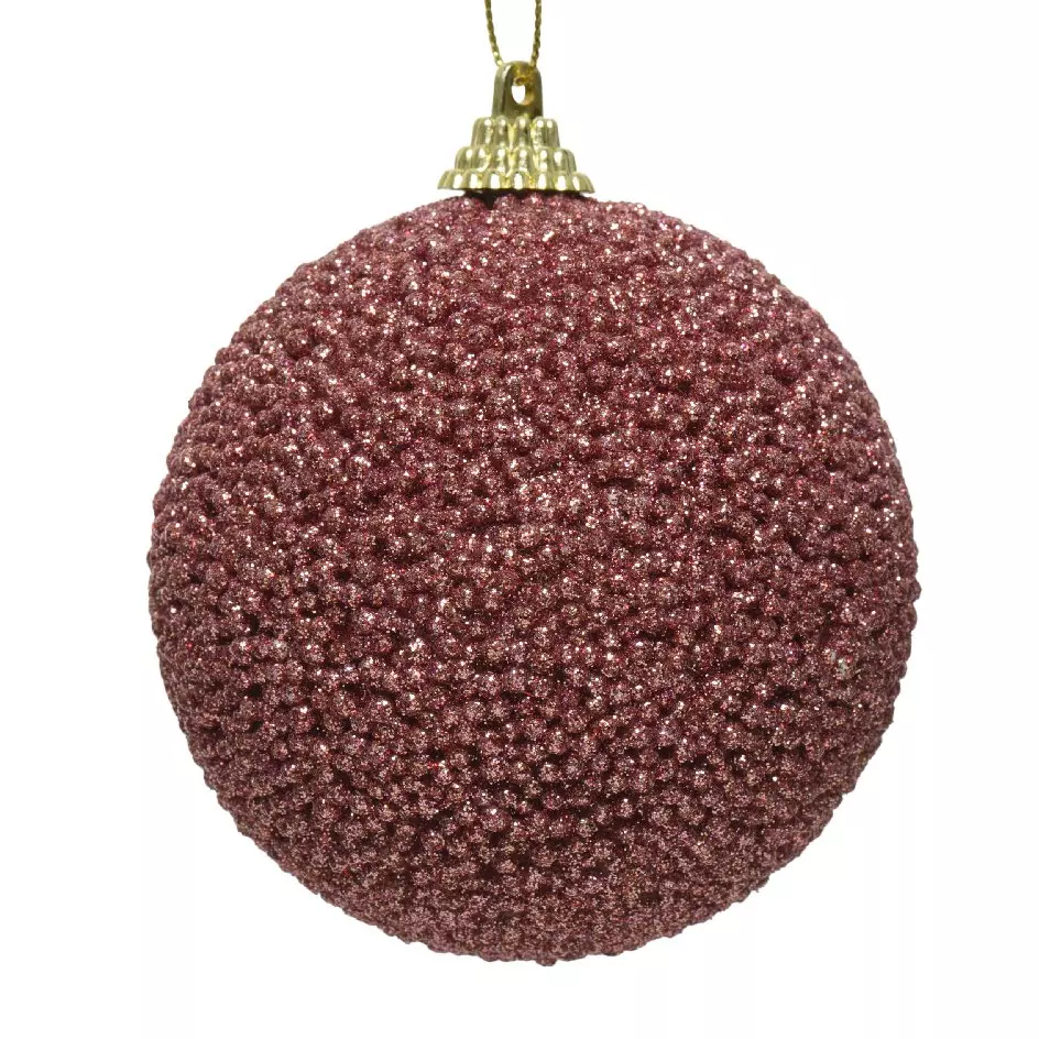 Lote de 12 bolas de Navidad (D80 mm) Perline Rosa antiguo 1