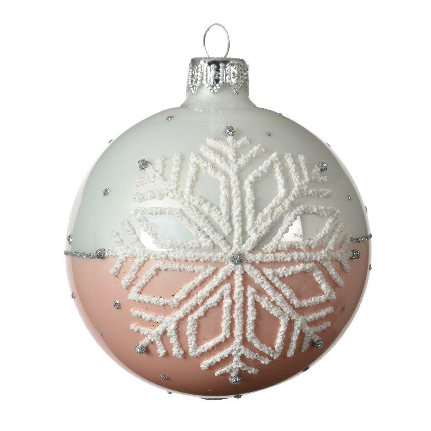 Lotto di 6 palline di Natale di vetro (D80 mm) Fiocco di neve Rosa cipria 1