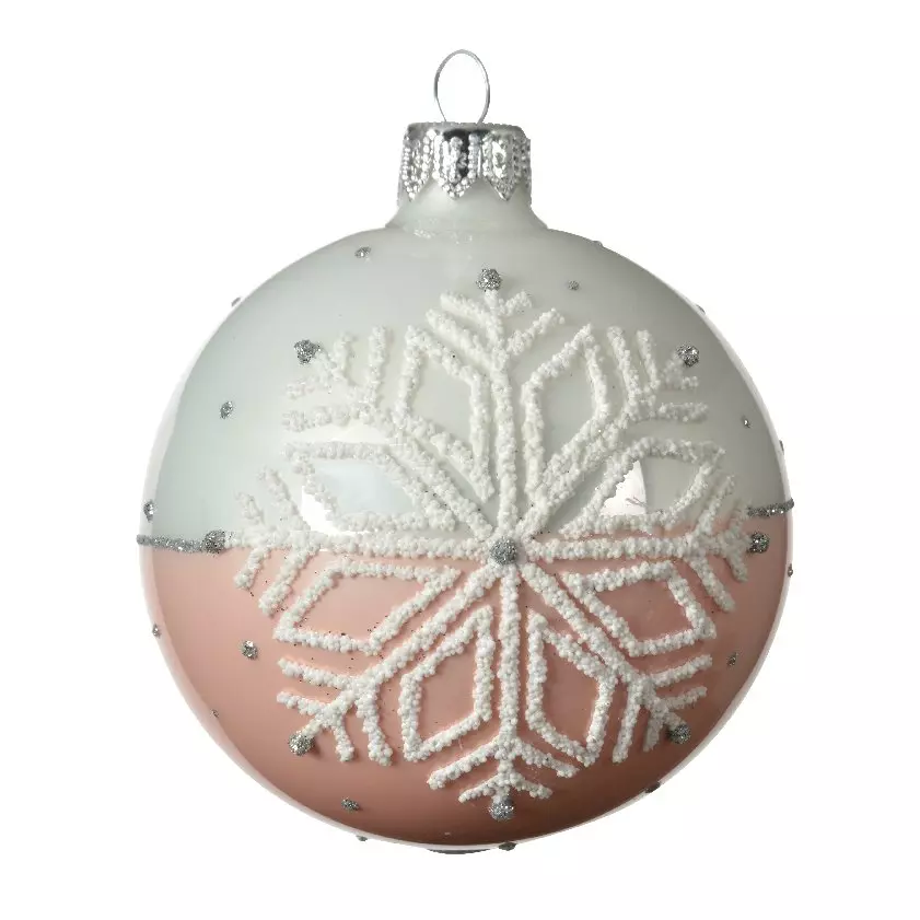 Lote de 6 bolas de Navidad en vidrio (D80 mm) Flocón de nieve Rosa palo  1