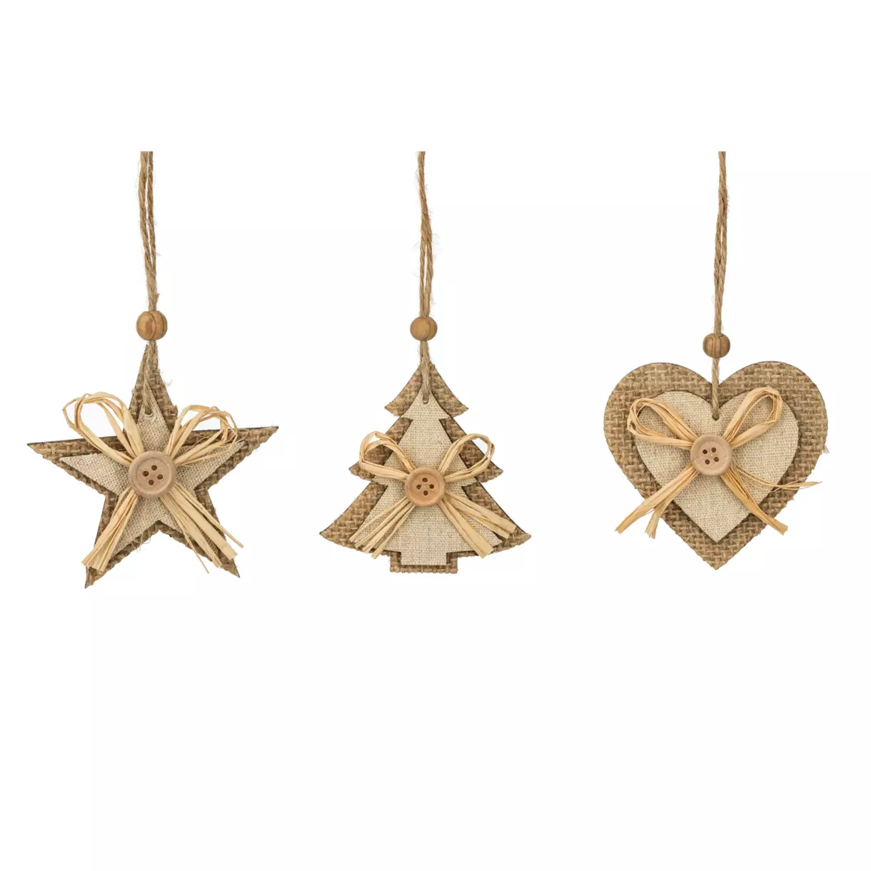 Lot de 3 suspensions de Noël Bouton Naturel 1
