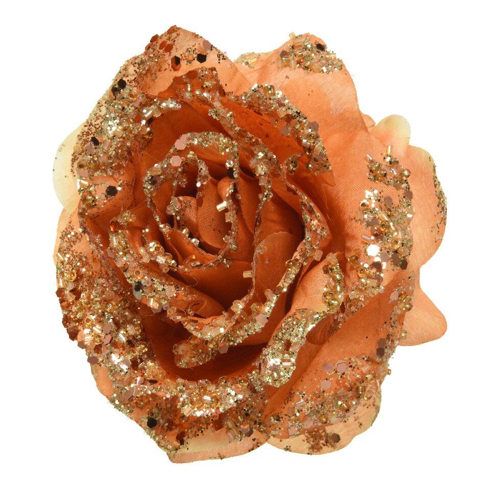 Fleur décorative sur pince pailletée Terracotta 1
