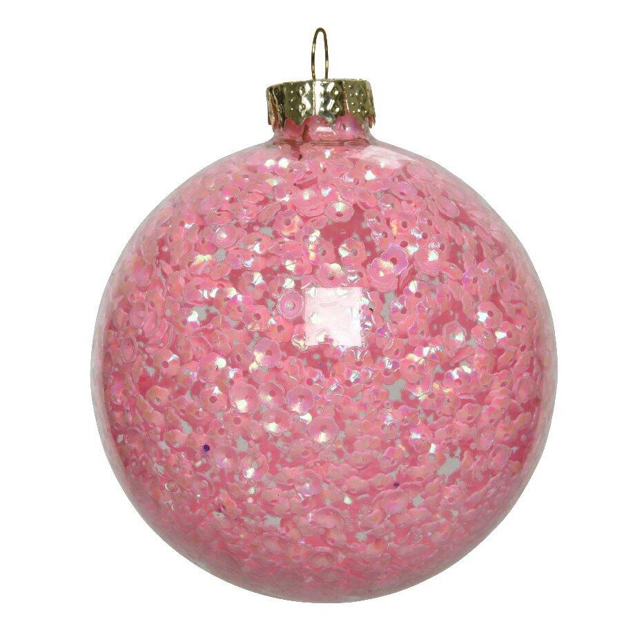 Lote de 3 bolas de Navidad en vidrio (D80 mm) Rosy Rosa palo  1