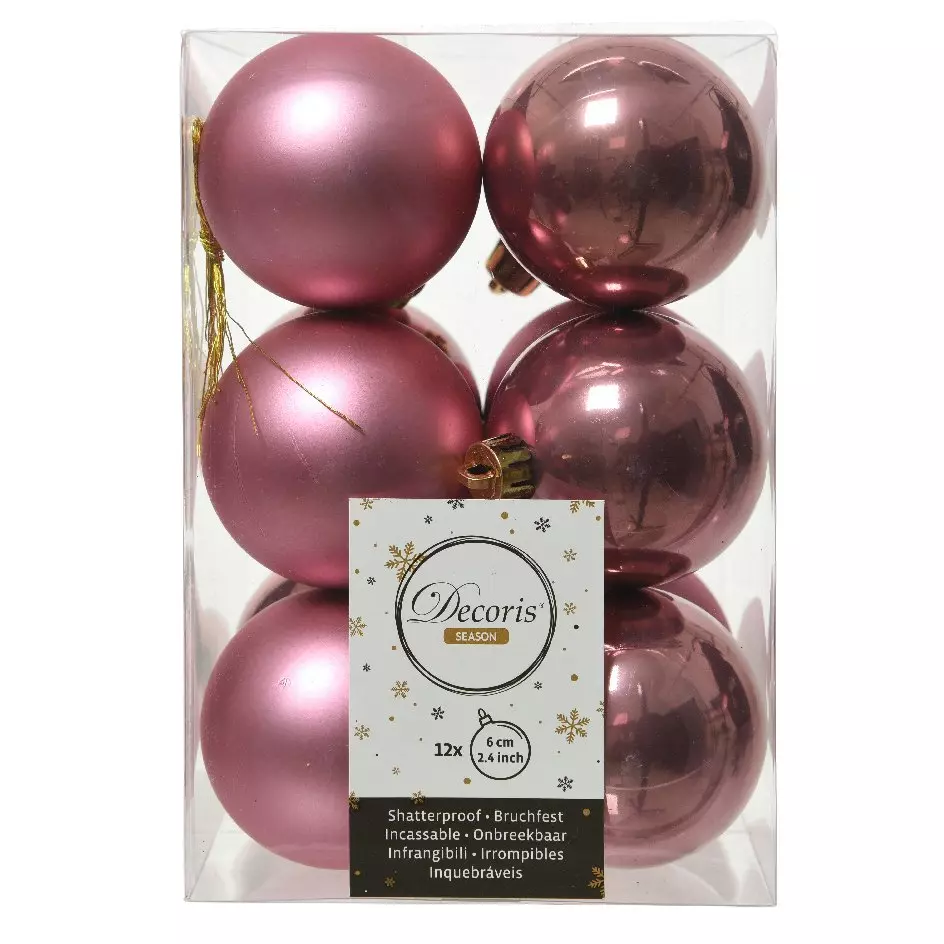 Lote de 12 bolas de Navidad (D60 mm) Alpine Rosa antiguo 1