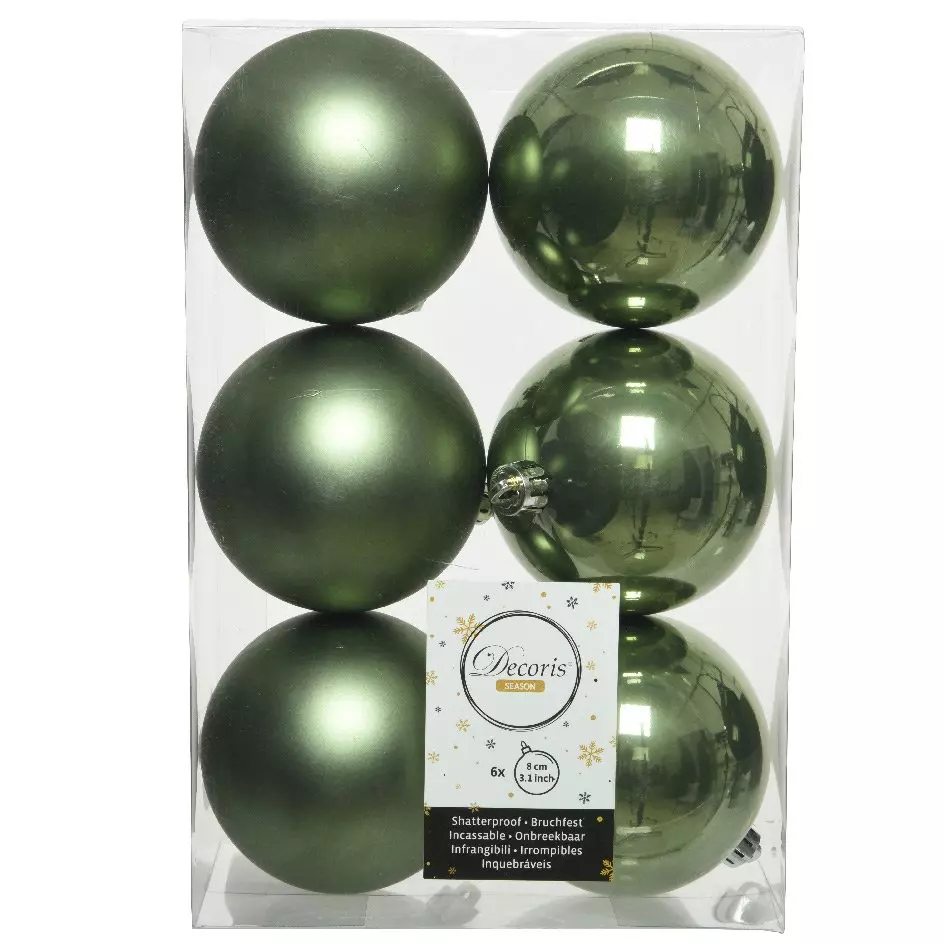 Lot de 6 boules de Noël (D80 mm) Alpine Vert mousse 1