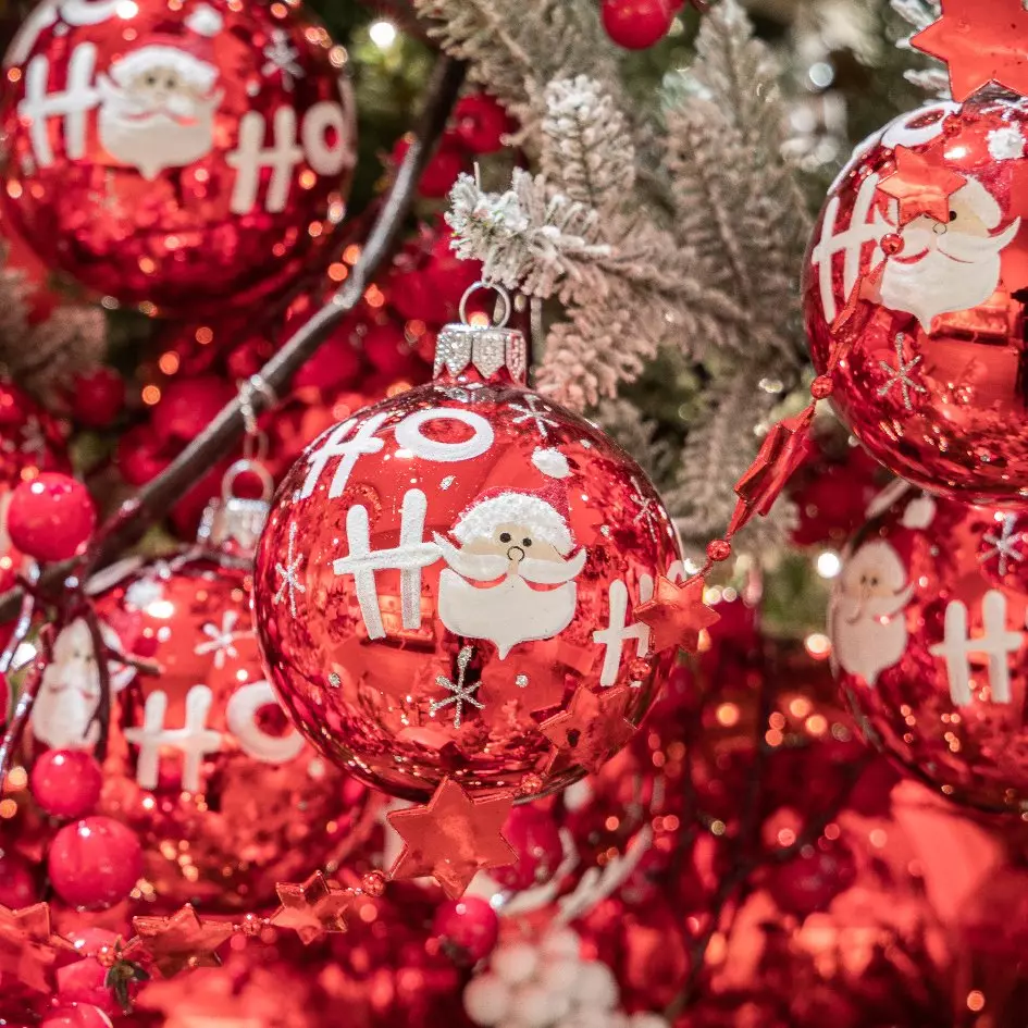 Lot de 6 boules de Noël en verre (D80 mm) Ho ho ho Rouge  1