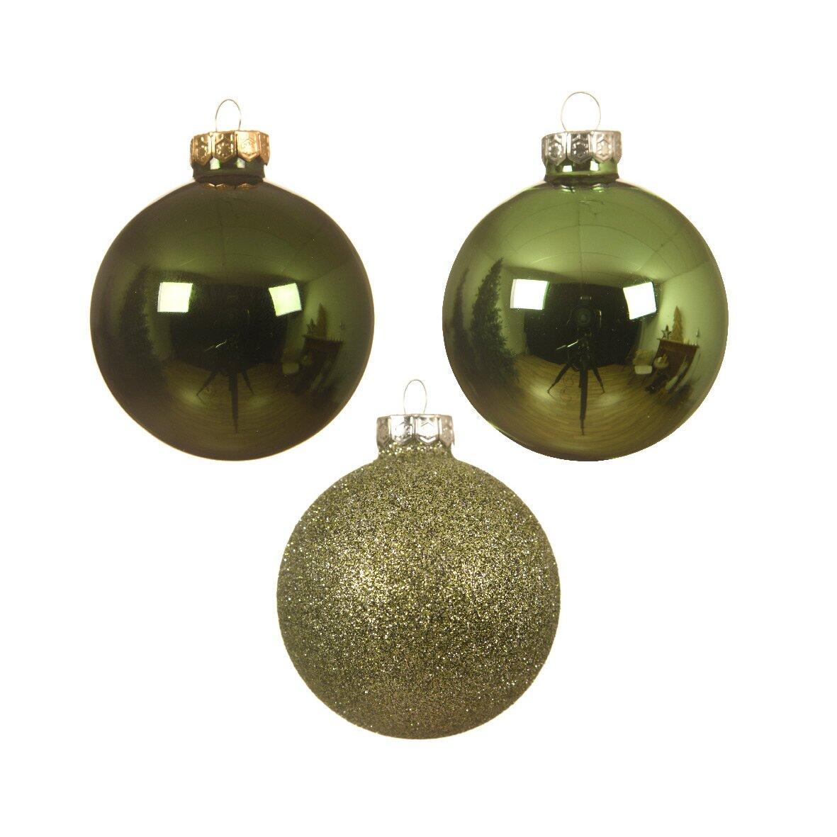 42er set Weihnachtskugeln aus Glas (D60 mm) (D50 mm) aus Glas Domeona Tannengrün/ Mistelgrün 1