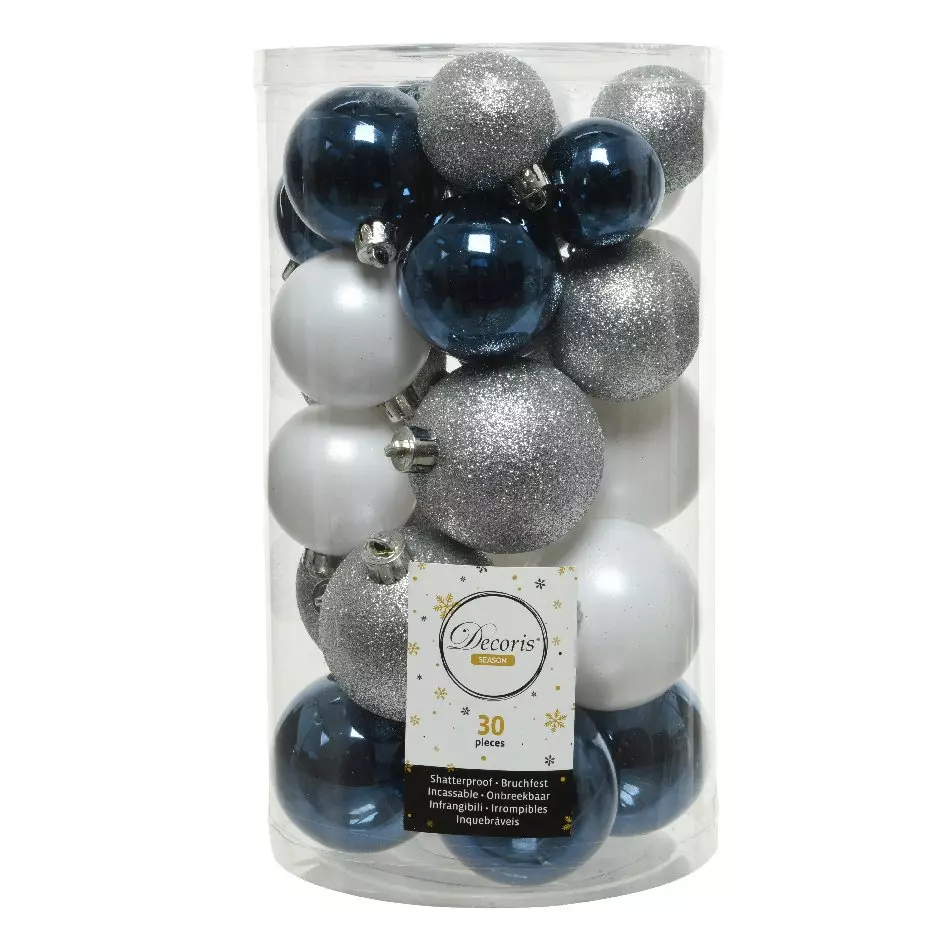 Lot de 30 boules de Noël Alpine mix couleurs  Argent / Bleu nuit 1