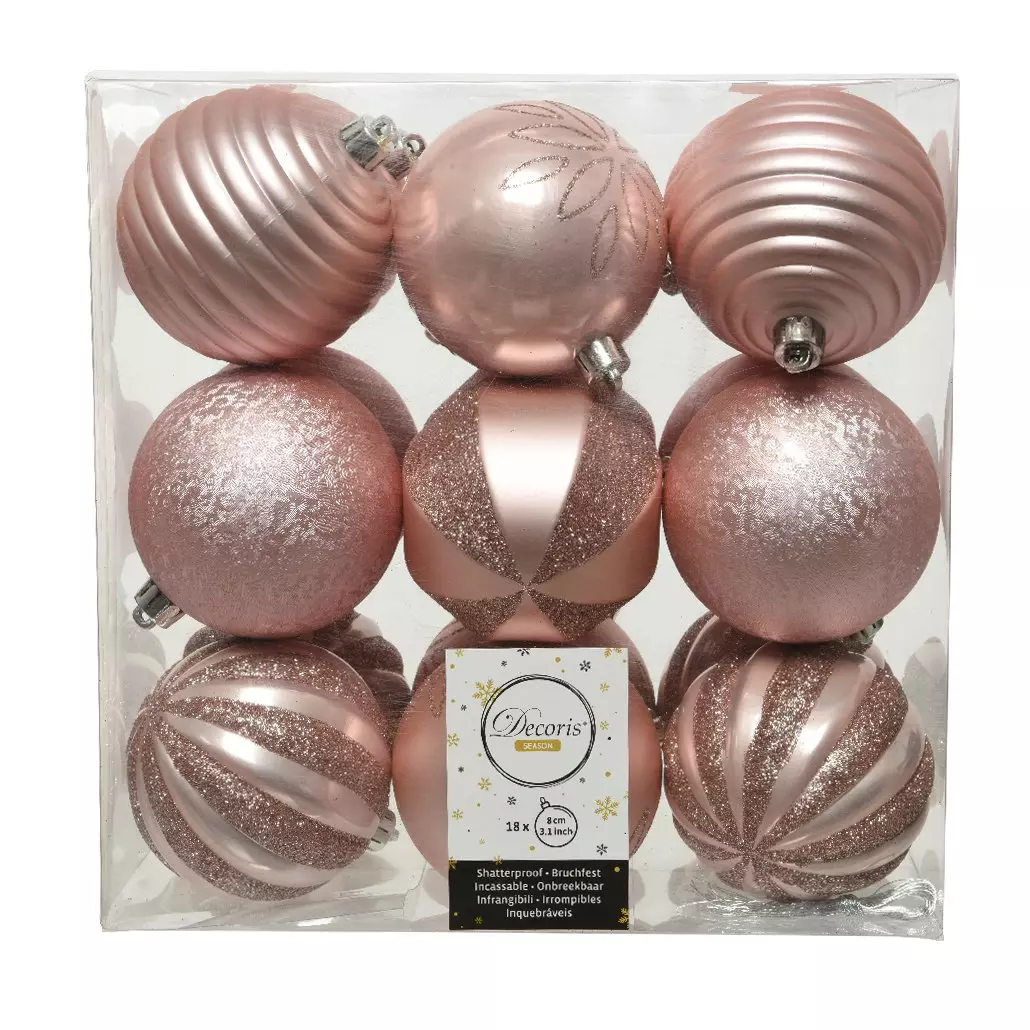 Set van 18 kerstballen (D80 mm) Anaelle poederroze 1