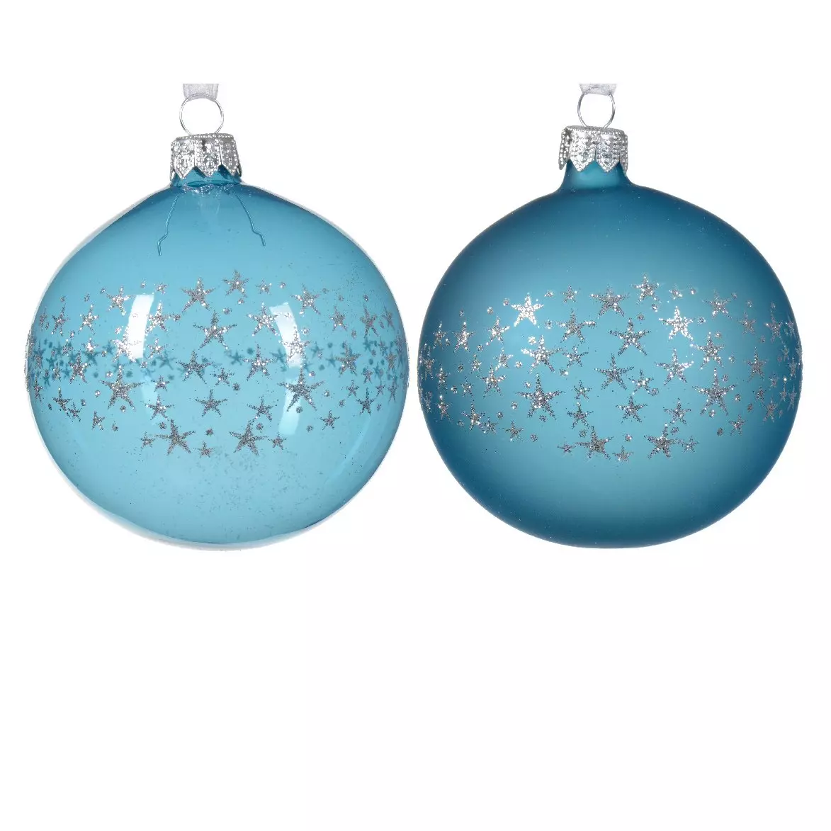 Lote de 6 bolas de Navidad (D80 mm) en vidrio Couronne d'étoiles Azul destello 1
