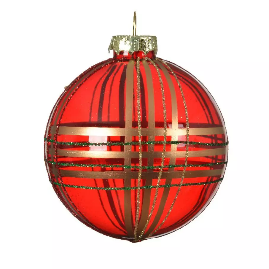 Lot de 3 boules de Noël en verre (D80 mm) Paillettes graphique Rouge  1