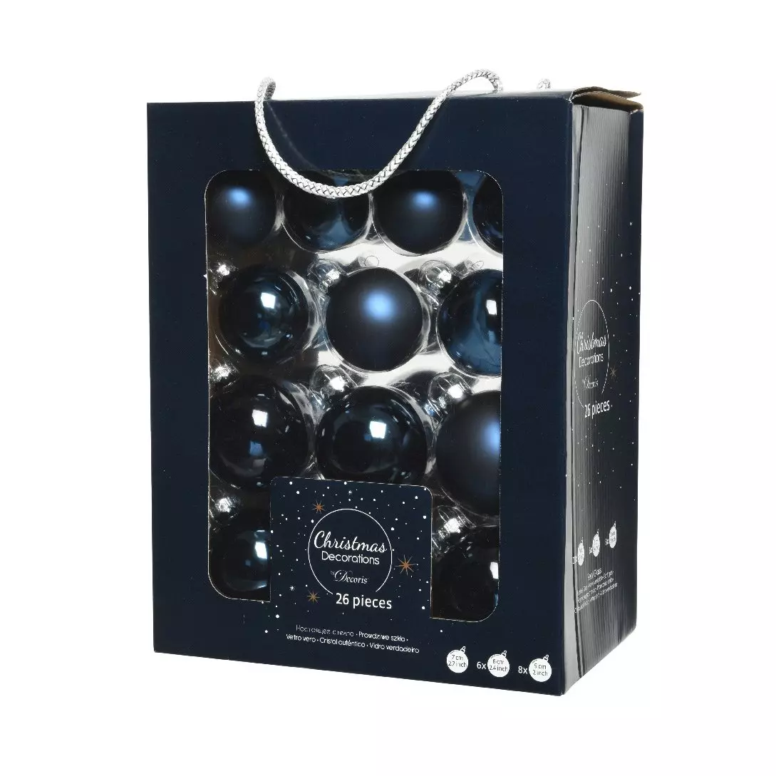 Lot de 26 boules de Noël (D70 mm) (D60 mm) (D50 mm) Cristal Bleu nuit 1
