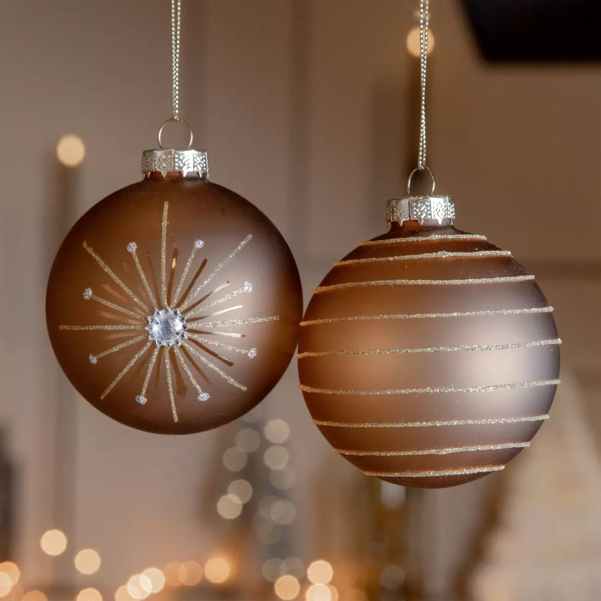 Lote de 3 bolas de Navidad (D80 mm) en vidrio Zoy Café jengibre 1