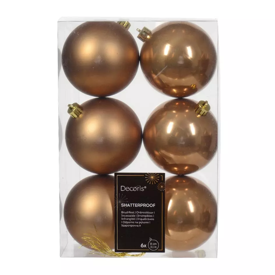 Lote de 6 bolas de Navidad (D80 mm) Alpine Café jengibre 1