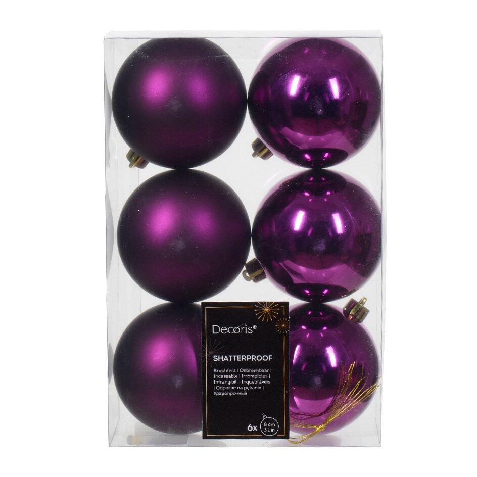 Lote de 6 bolas de Navidad (D80 mm) Alpine Violeta 1