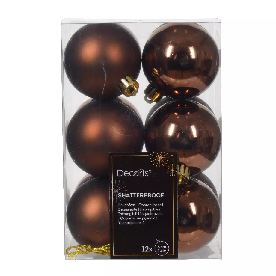 Lote de 12 bolas de Navidad (D60 mm) Alpine Café castaño 1