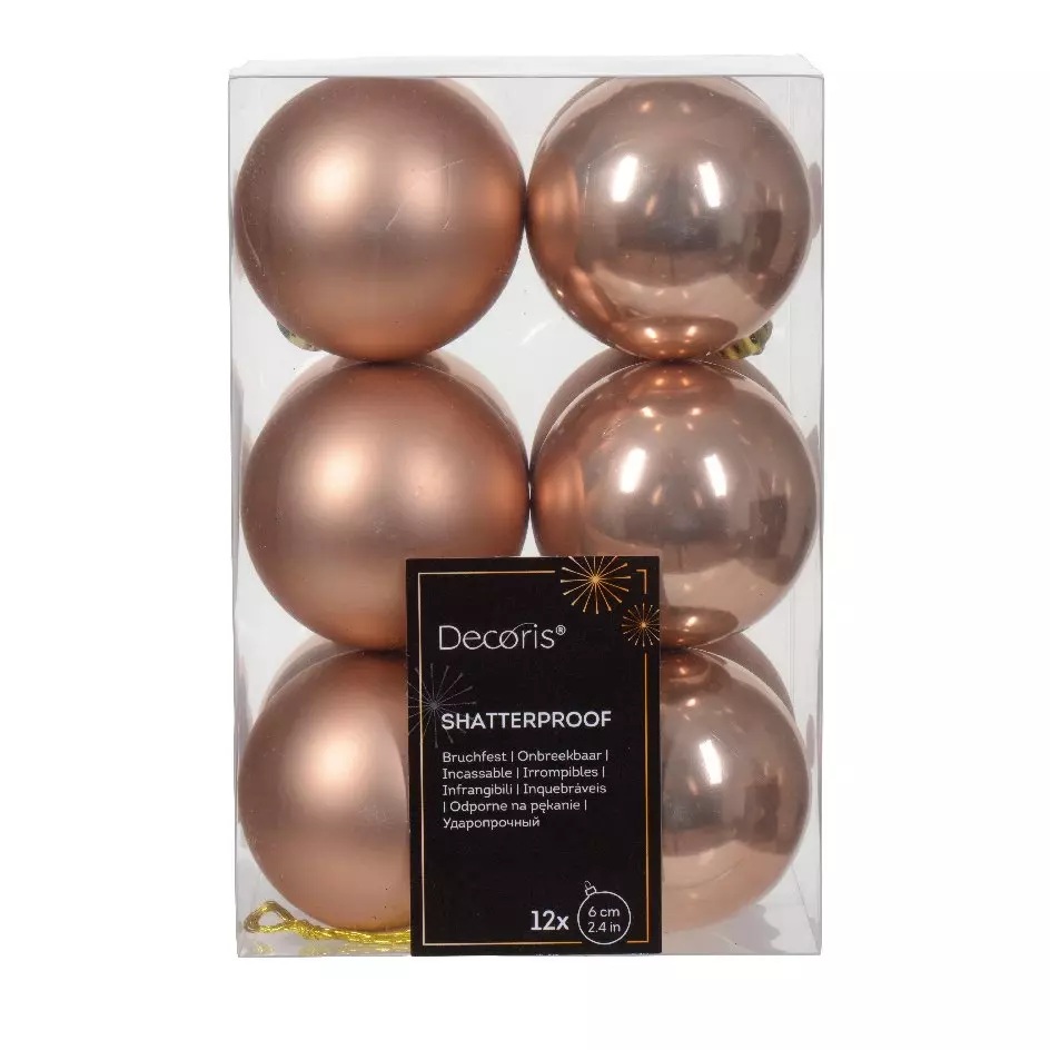 Lot de 12 boules de Noël (D60 mm) Alpine Rose pétillant 1