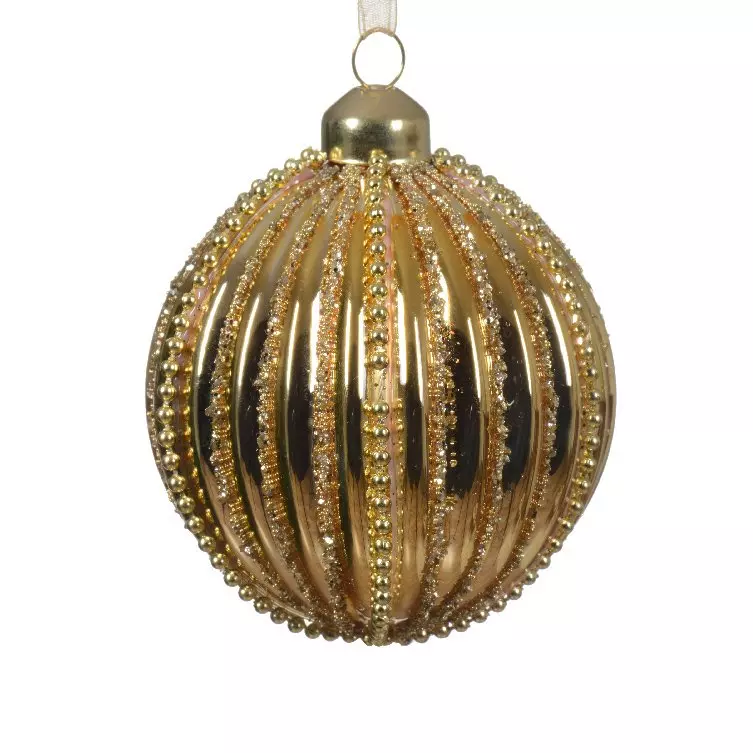 Lote de 3 bolas de Navidad (D80 mm) en vidrio Pax Oro 1