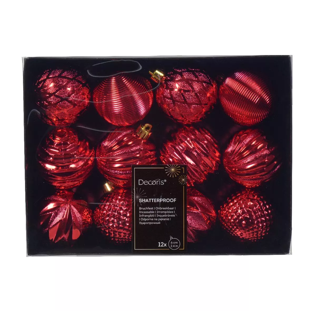 Lot de 12 boules de Noël (D60 mm) Jem Rouge 1
