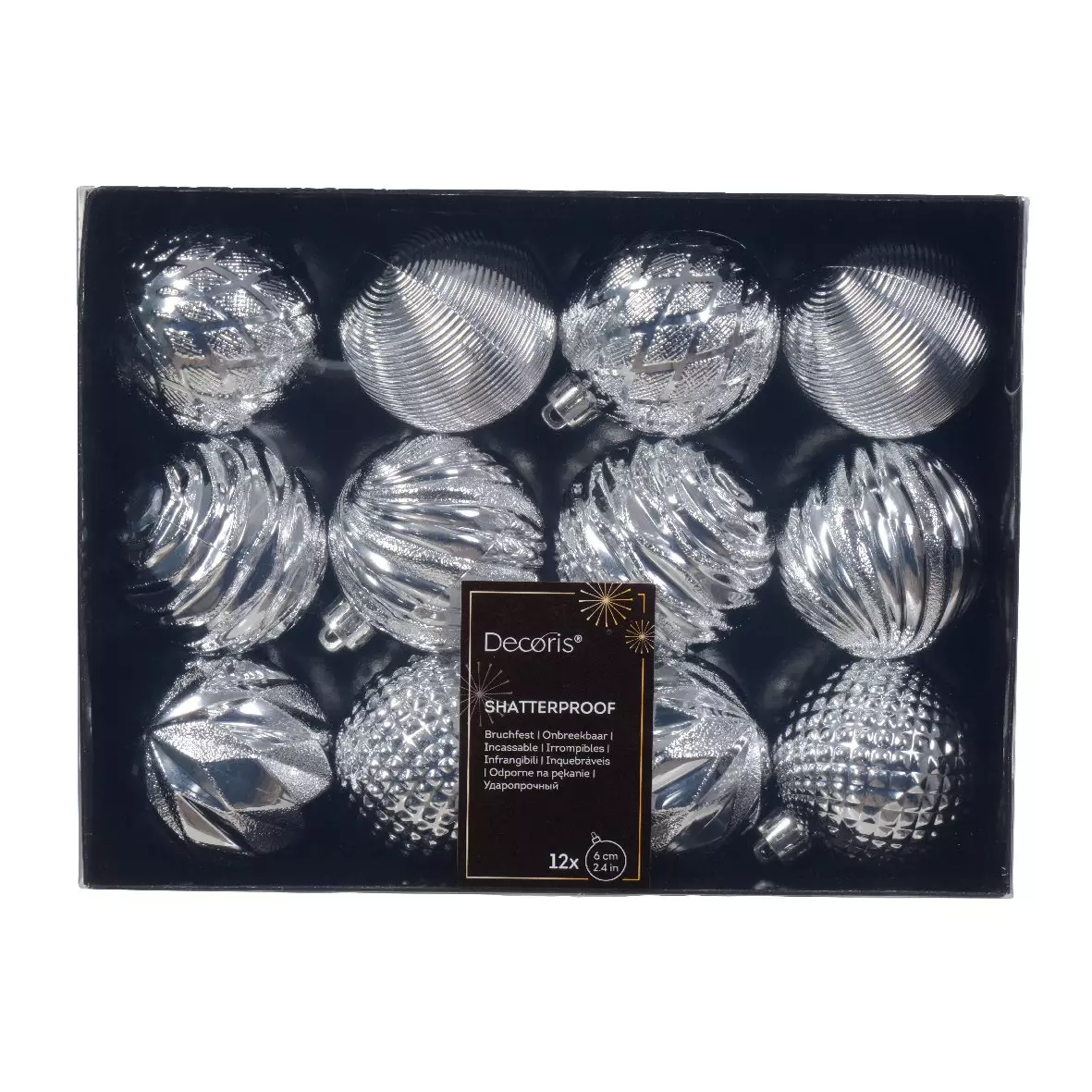 Lote de 12 bolas de Navidad (D60 mm) Jem Plata 1