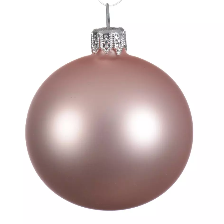 Lot de 6 boules de Noël en verre (D80 mm) Arctique mates Rose poudré  1