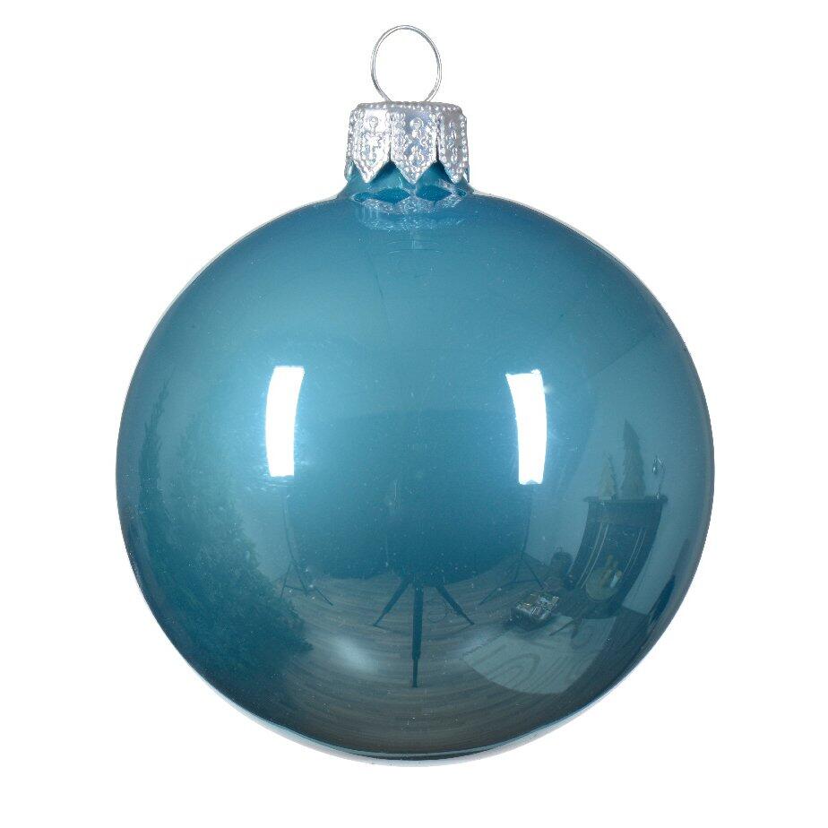Lot de 6 boules de Noël en verre (D80 mm) Arctique brillantes Bleu pétillant   1