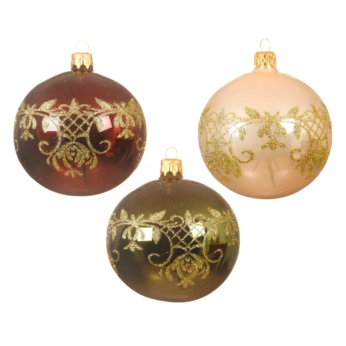 Lote de 6 bolas de Navidad (D80 mm) en vidrio Volute Burdeos 1