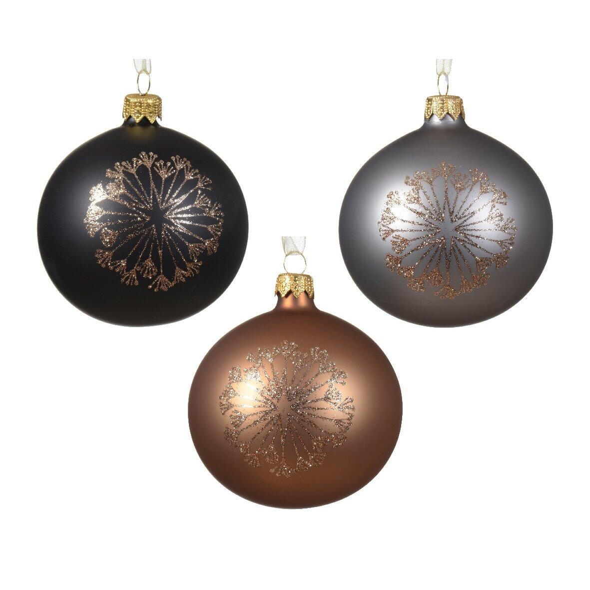 Set van 6 kerstballen (D80 mm) en verre Til Noir, gris marbre et   1