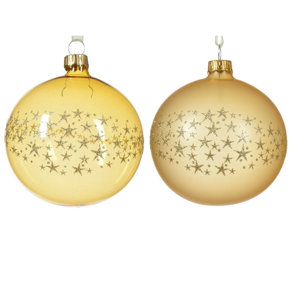 Lote de 6 bolas de Navidad (D80 mm) en vidrio Couronne d'étoiles Oro 1