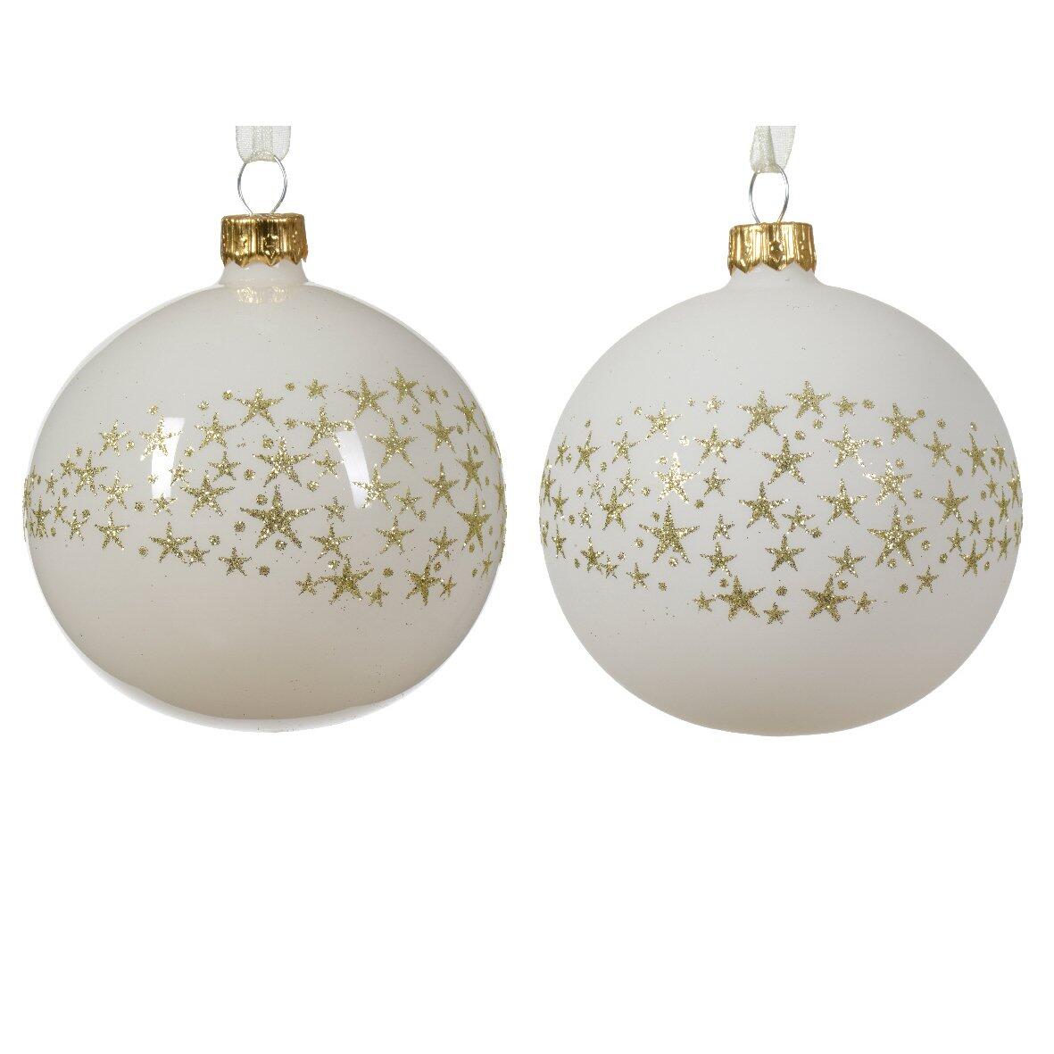 Lot de 6 boules de Noël (D80 mm) en verre Couronne d'étoiles Blanc laine 1