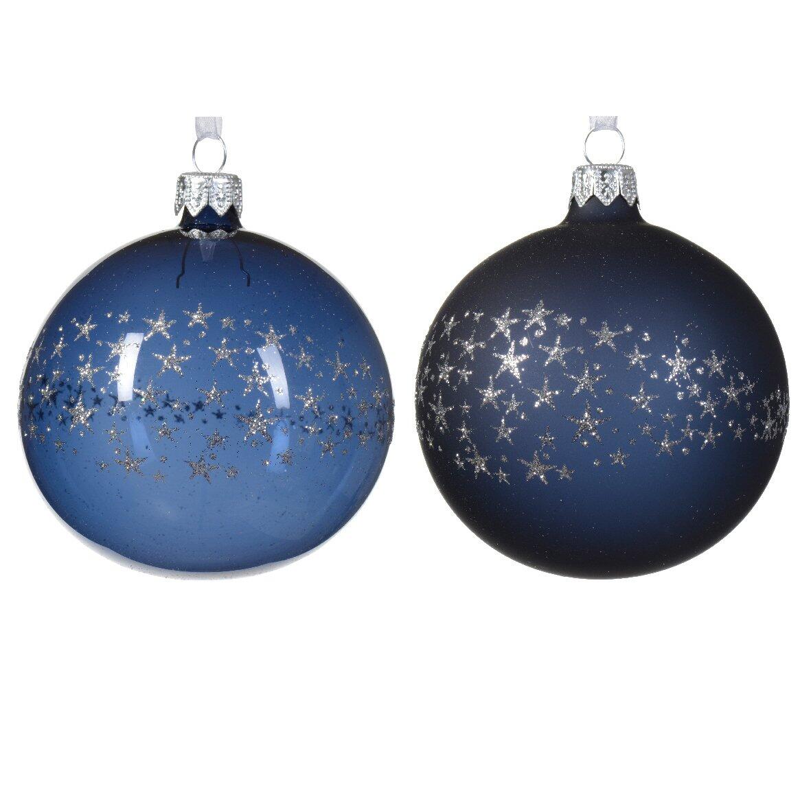 Lote de 6 bolas de Navidad (D80 mm) en vidrio Couronne d'étoiles Azul noche 1