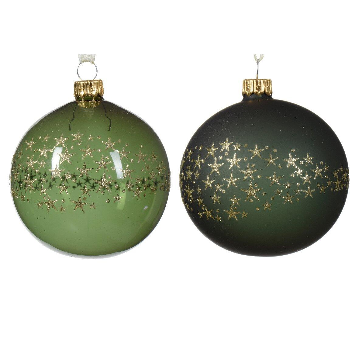 Set van 6 kerstballen (D80 mm) en verre Couronne d'étoiles dennengroen 1