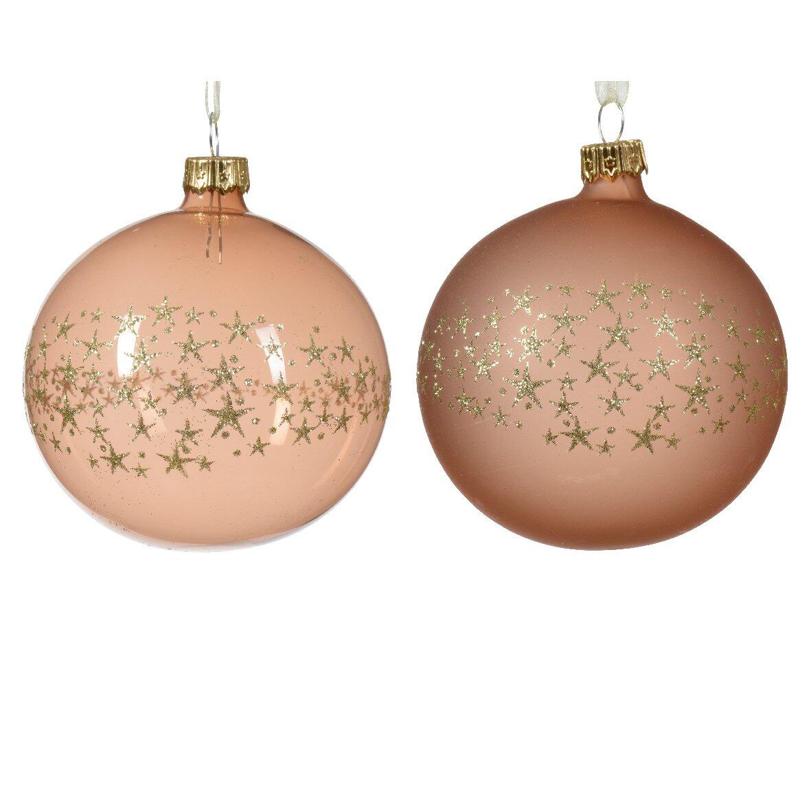 Lote de 6 bolas de Navidad (D80 mm) en vidrio Couronne d'étoiles Rosa destelleante 1