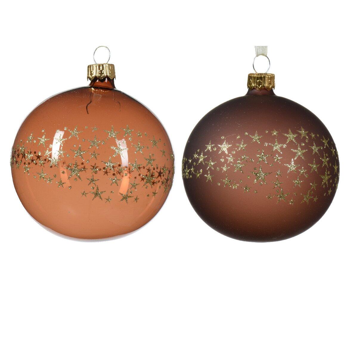 Confezione di 6 palline di Natale (D80 mm) in vetro Corone di stelle  Caffè 1