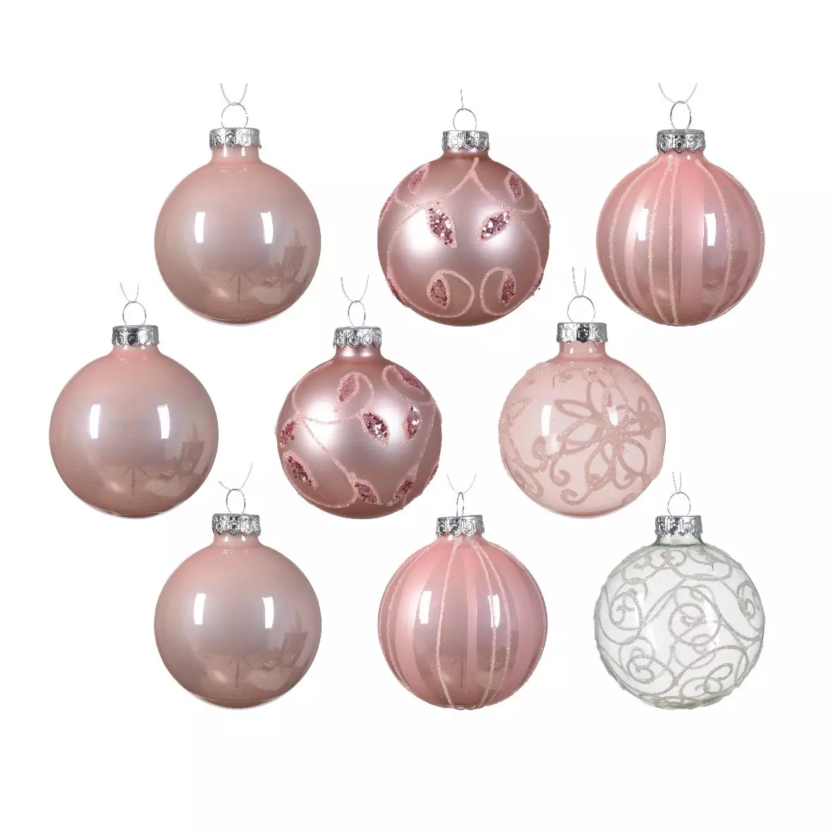 Lot de 13 boules de Noël (D70 mm) Cristal en verre Rose 1