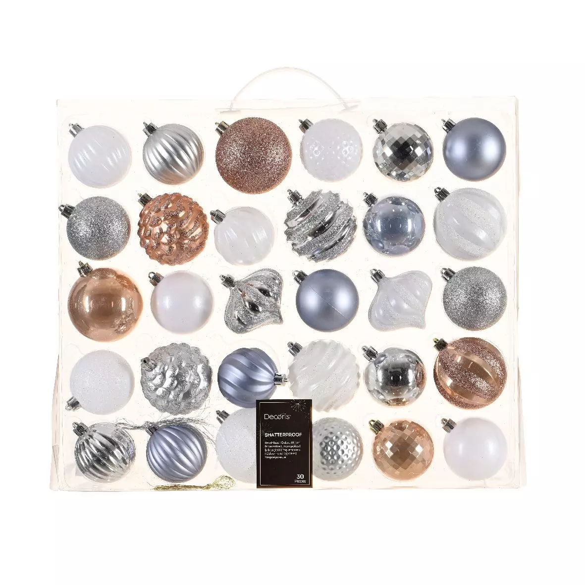 Kit de décoration de sapin de Noël Agéna Blanc, Argent, Bleu vaporeux et  Rose pétillant 1