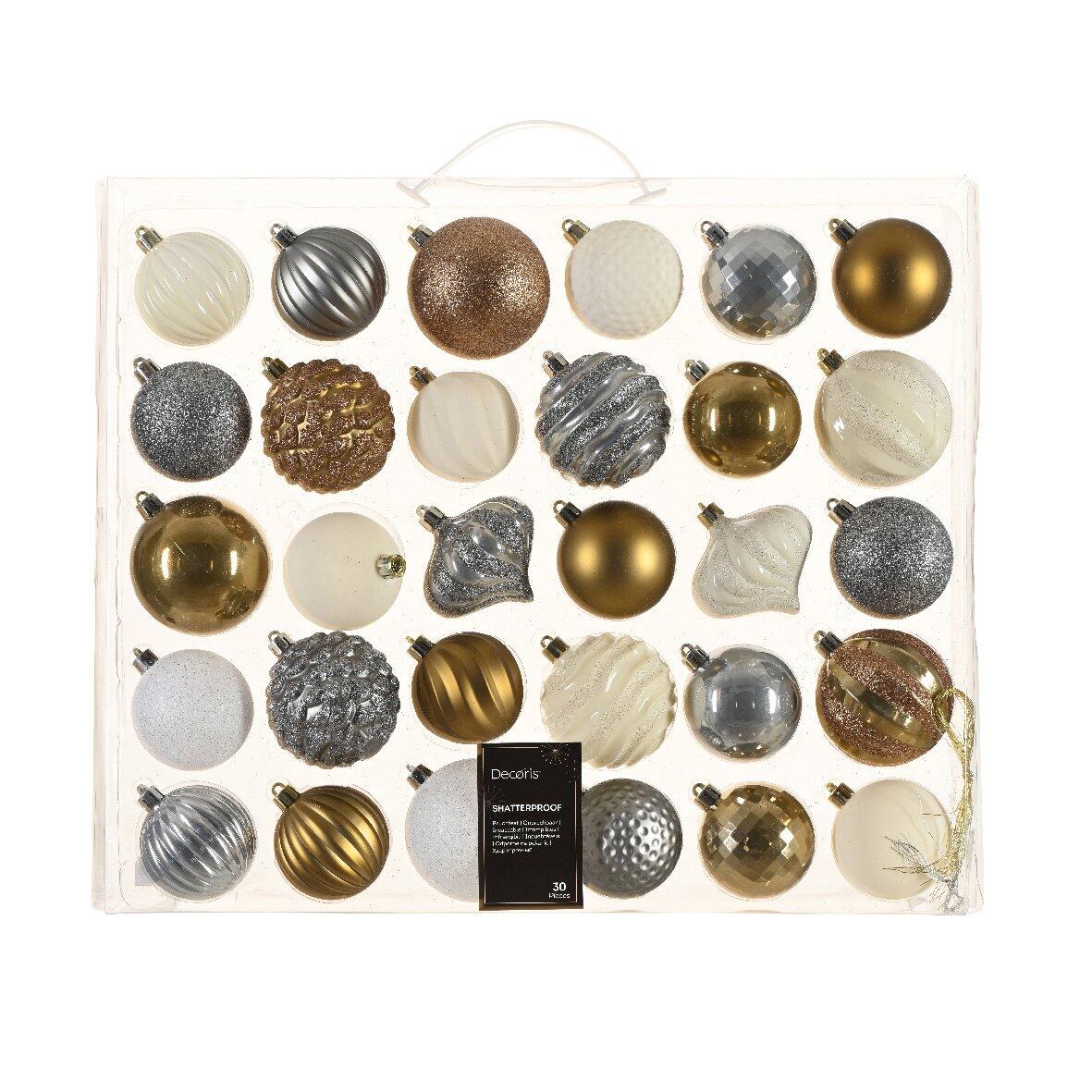 Kit de décoration de sapin de Noël Agéna Blanc laine, Brun gingembre et Gris marbre 1