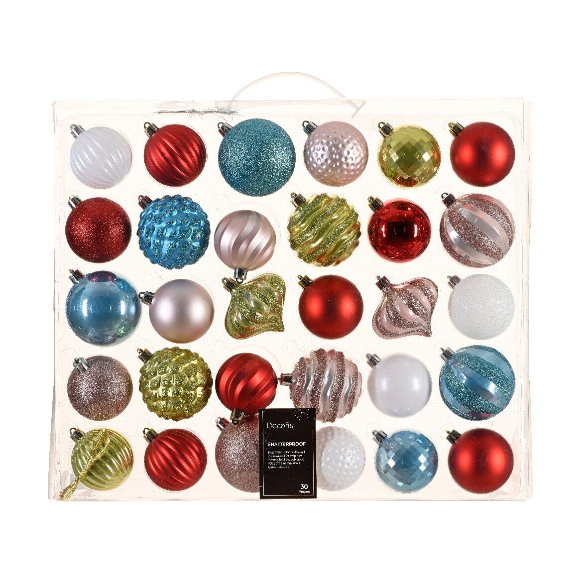 Kit de décoration de sapin de Noël Agéna Blanc, Bleu pétillant, Pistache, Rouge et  Rose poudré 1