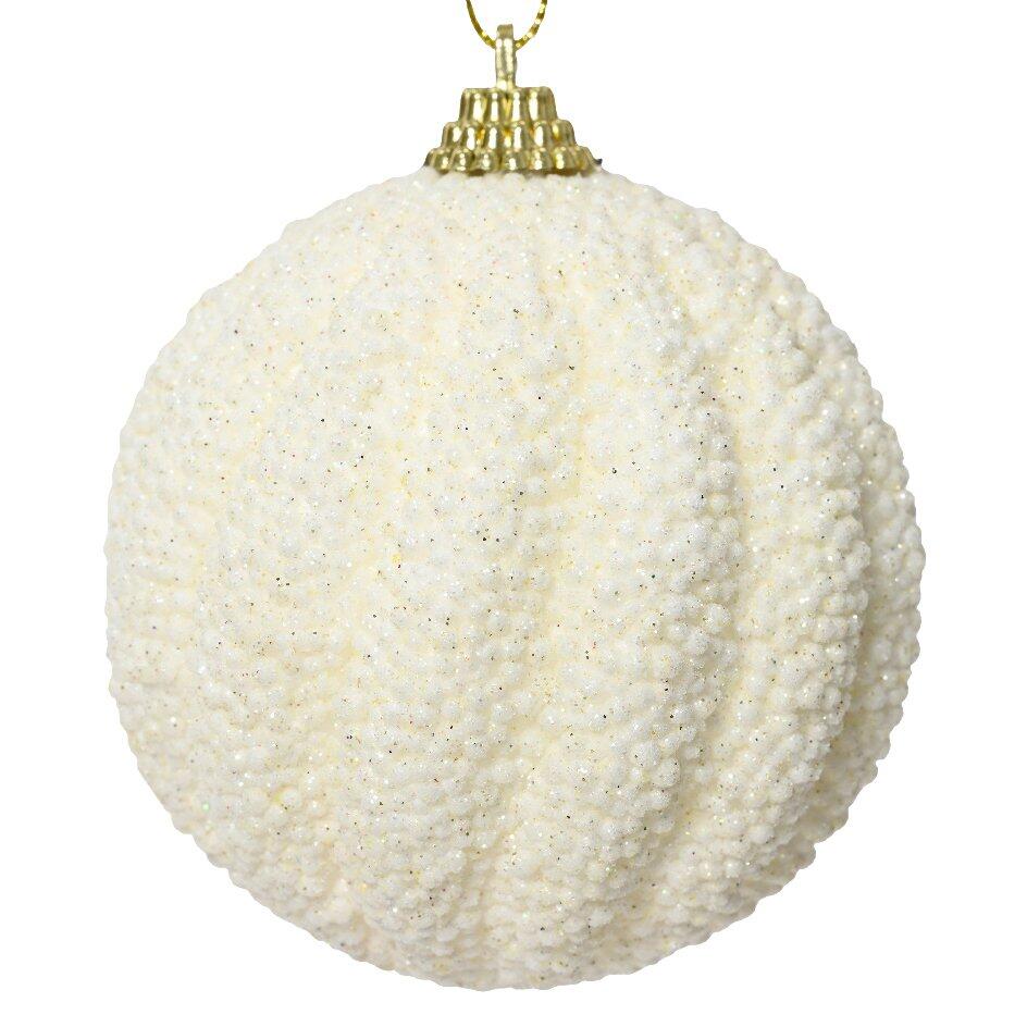Lot de 12 boules de Noël (D80 mm) Frity Blanc laine 1