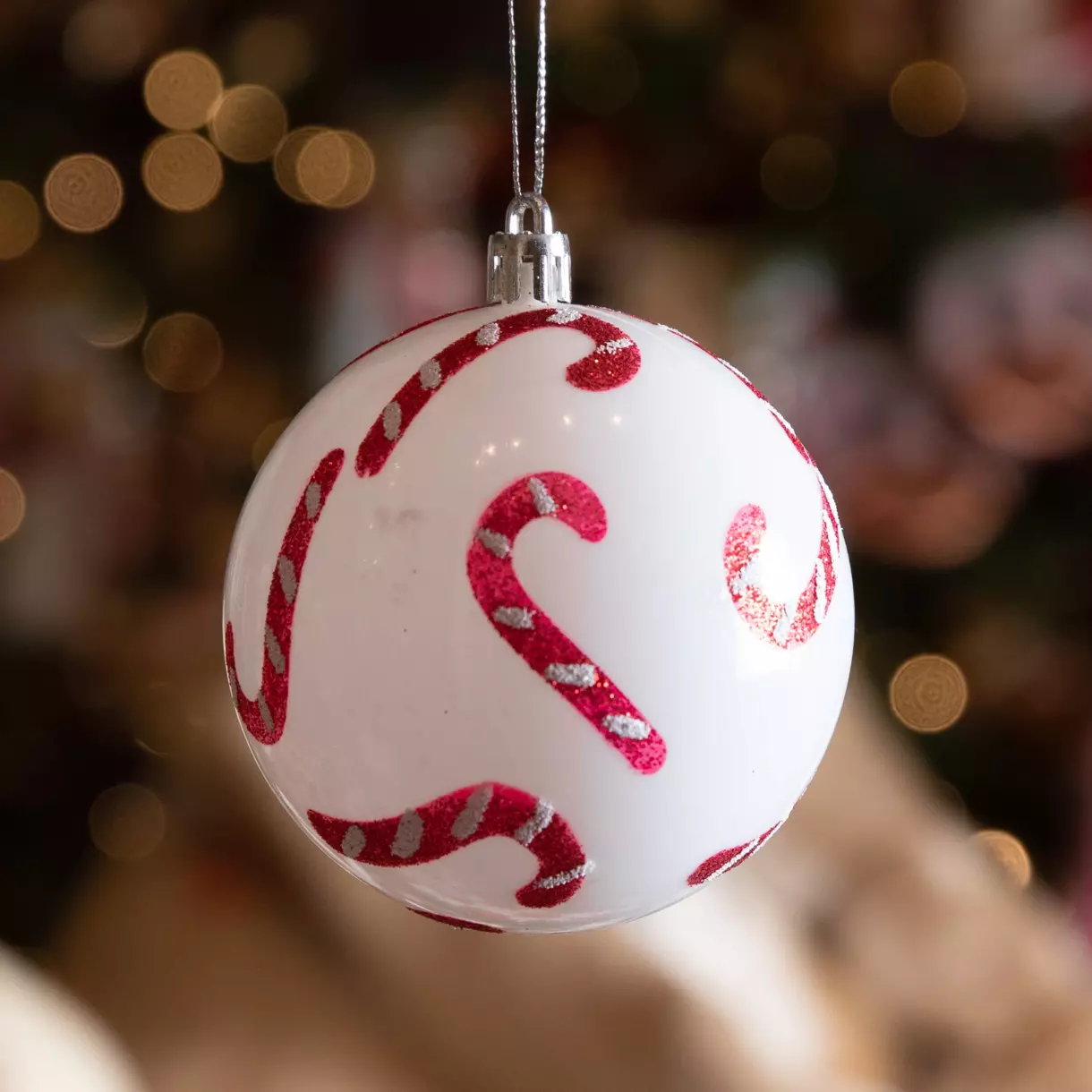 Lot de 12 boules de Noël (D80 mm) Sucrerie Blanc 1