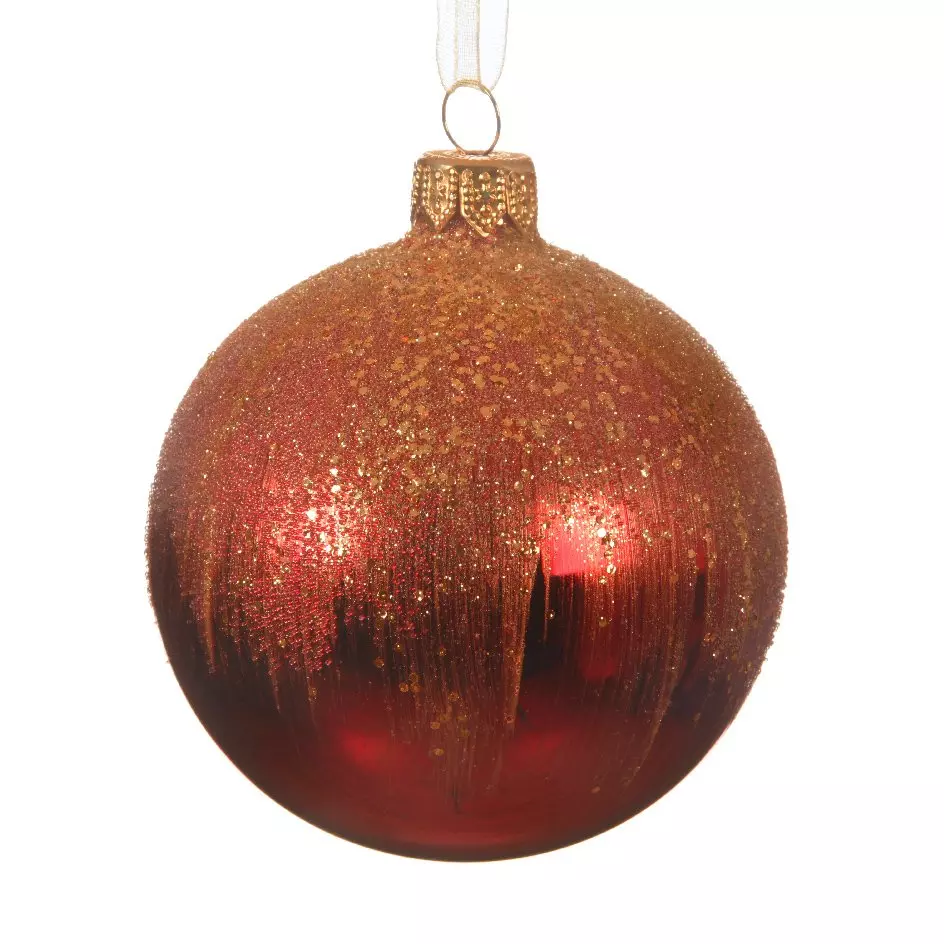 6er Set Weihnachtskugeln (D80 mm) aus Glas Givre Rot 1